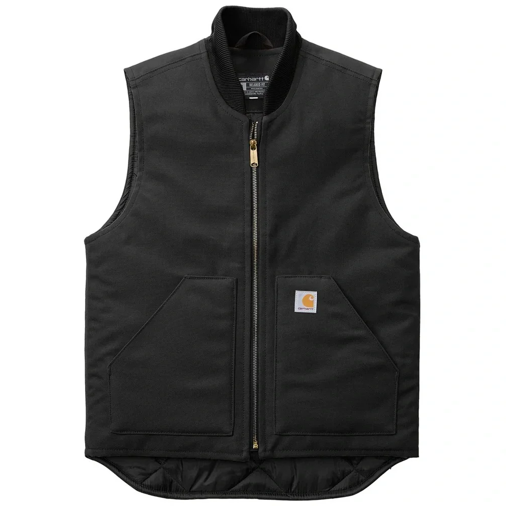 Black Relaxed Fit Firm Duck Insulated Rib Collar Vest - Picture 2 of 4